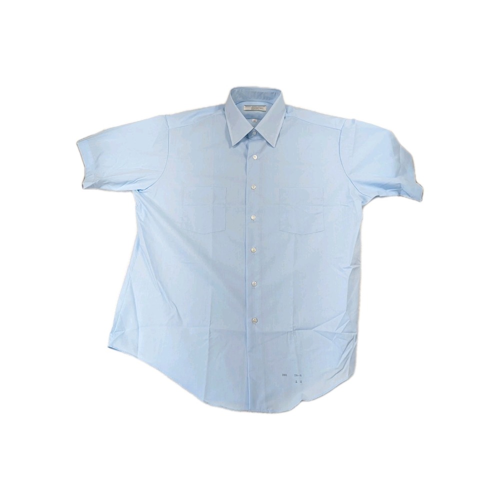 Short Sleeve SEARS‎ Perma-Prest Vintage Blue Button Down Shirt 16.5